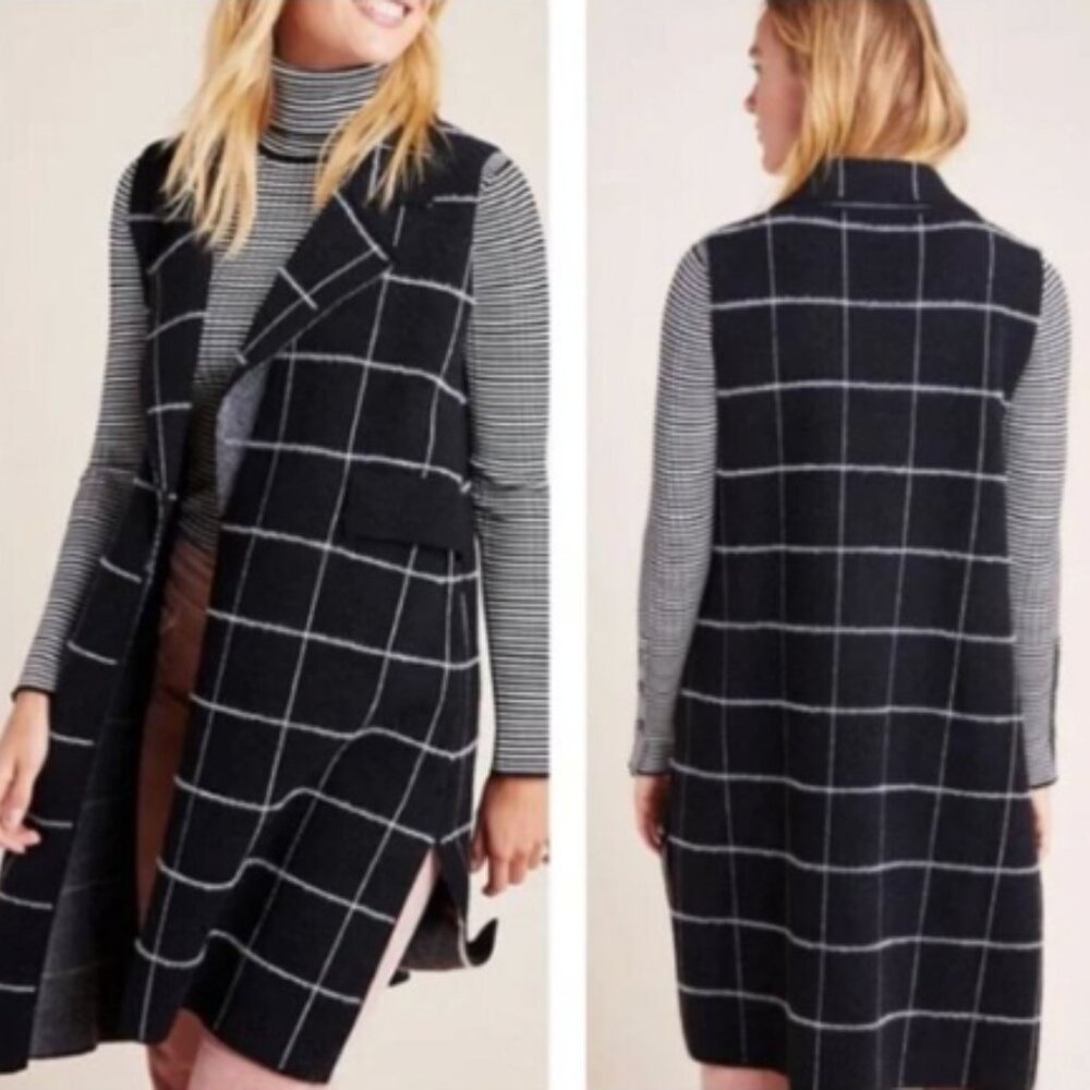 Anthropologie Quinn Windowpane Longline Duster Vest (one size)